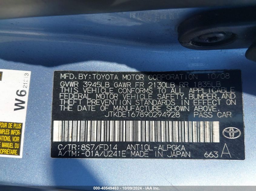 JTKDE167890294928 2009 Toyota Scion Tc