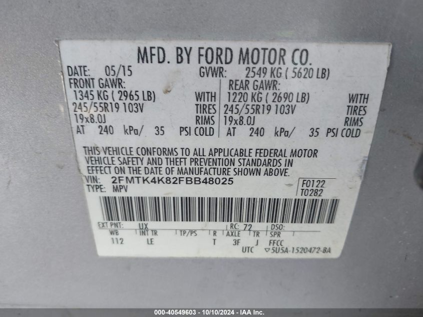 2FMTK4K82FBB48025 2015 Ford Edge Titanium