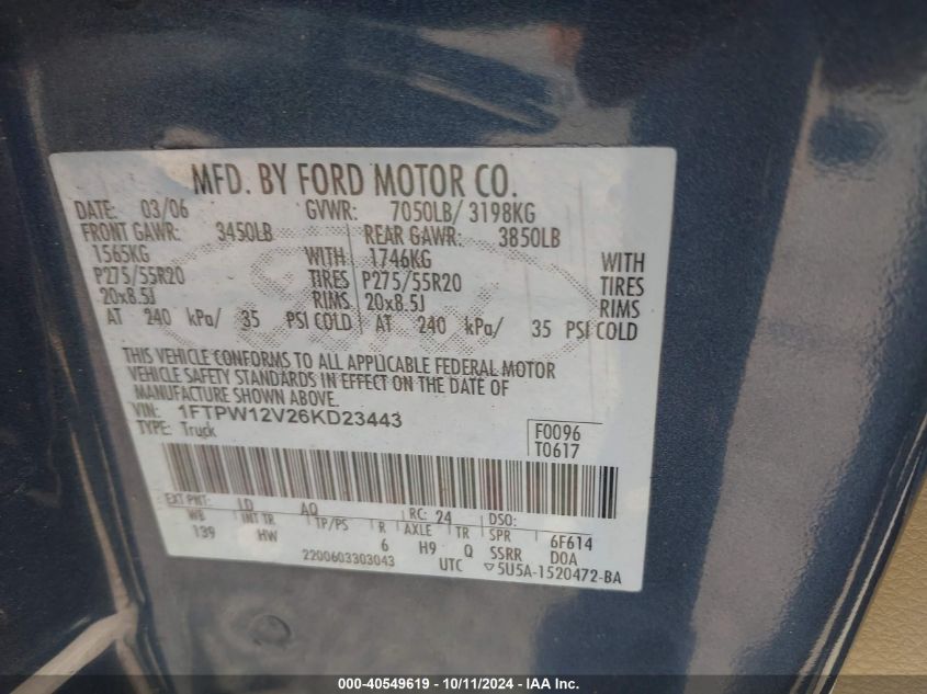 1FTPW12V26KD23443 2006 Ford F-150 Lariat/Xlt