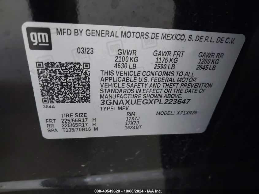 2023 Chevrolet Equinox Lt VIN: 3GNAXUEGXPL223647 Lot: 40549620