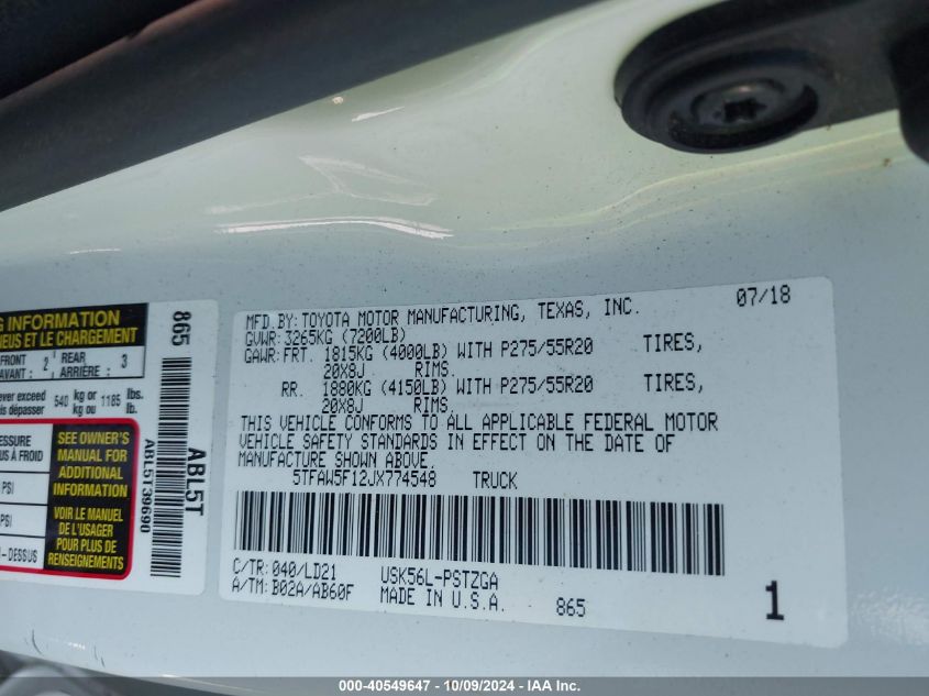 5TFAW5F12JX774548 2018 Toyota Tundra Crewmax 1794/Platinum