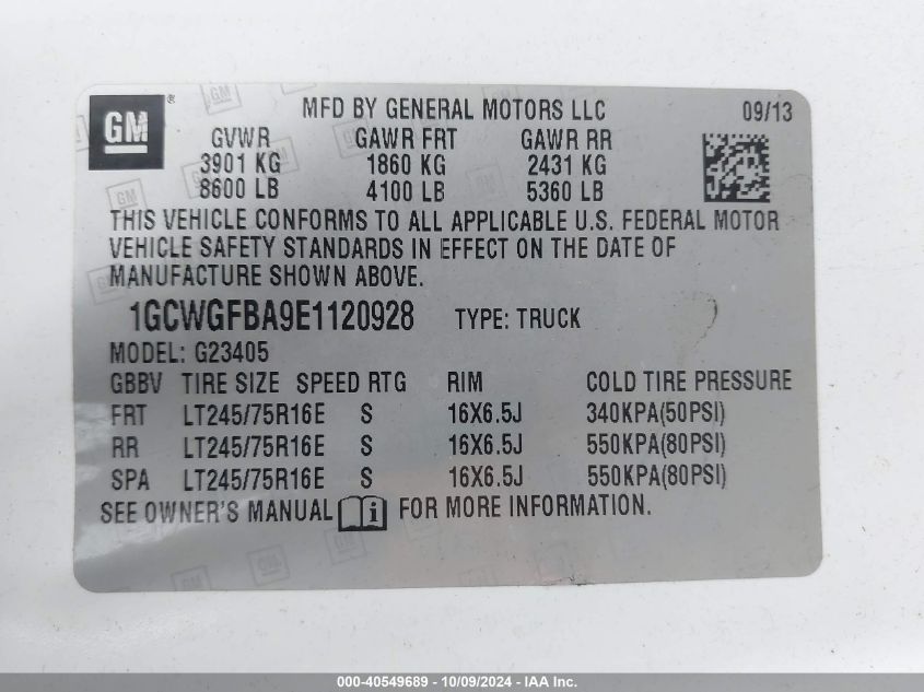 1GCWGFBA9E1120928 2014 Chevrolet Express G2500