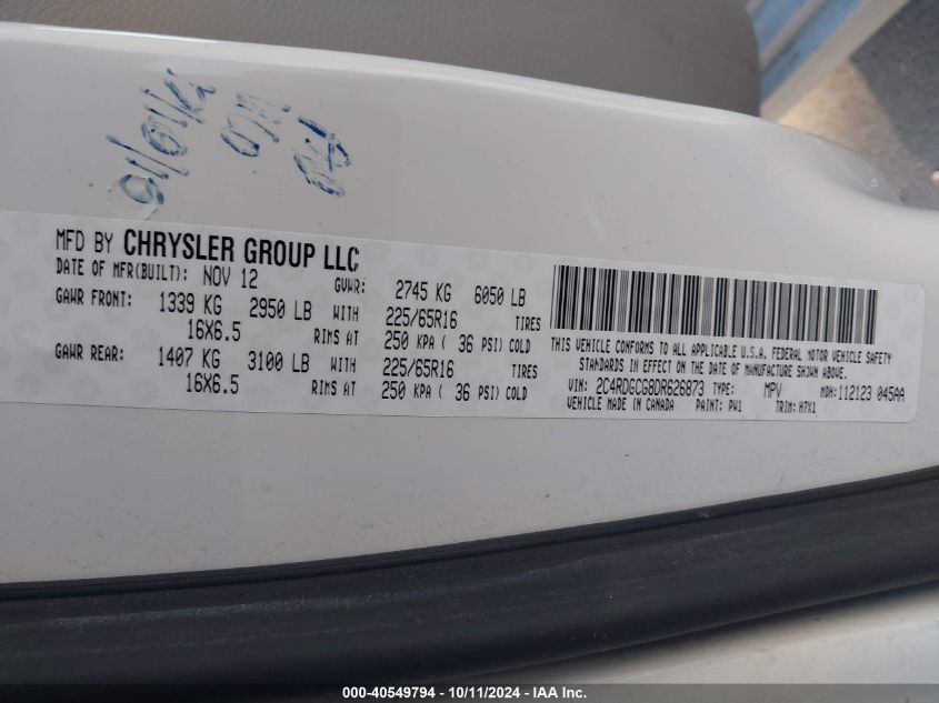 2C4RDGCG8DR626873 2013 Dodge Grand Caravan Sxt