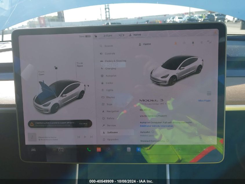 2020 Tesla Model 3 Standard Range Plus Rear-Wheel Drive/Standard Range Rear-Wheel Drive VIN: 5YJ3E1EA4LF745071 Lot: 40549909