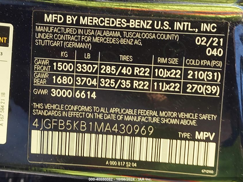 4JGFB5KB1MA430969 2021 Mercedes-Benz Gle 450 4Matic