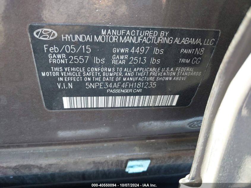 5NPE34AF4FH181235 2015 Hyundai Sonata Sport