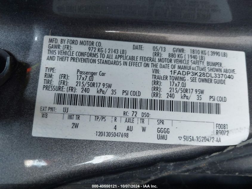 1FADP3K28DL337040 2013 Ford Focus Se