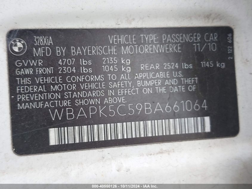 WBAPK5C59BA661064 2011 BMW 328I xDrive