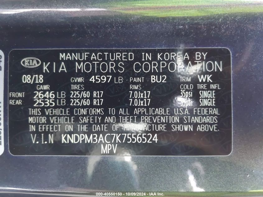 KNDPM3AC7K7556524 2019 Kia Sportage Lx