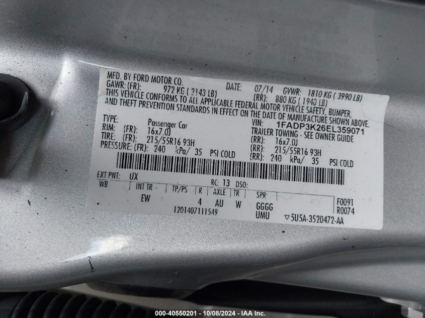 1FADP3K26EL359071 2014 Ford Focus Se