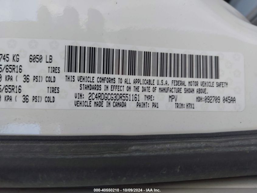 2C4RDGCG3DR551161 2013 Dodge Grand Caravan Sxt