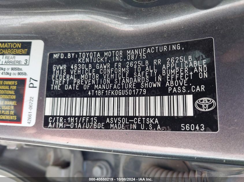 4T1BF1FK0GU501779 2016 Toyota Camry Se