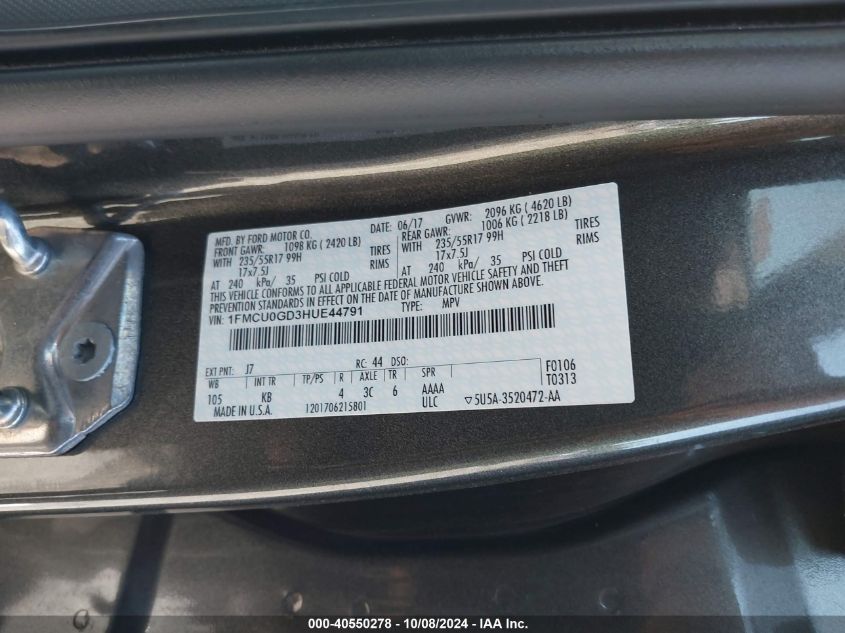 1FMCU0GD3HUE44791 2017 Ford Escape Se