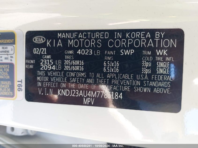 KNDJ23AU4M7785184 2021 Kia Soul Lx