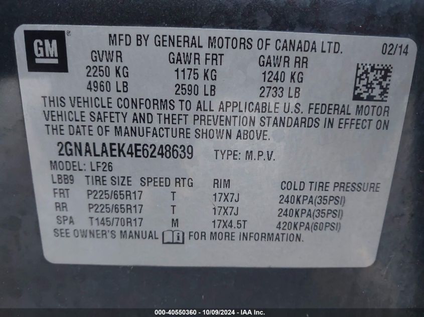 2GNALAEK4E6248639 2014 Chevrolet Equinox Ls