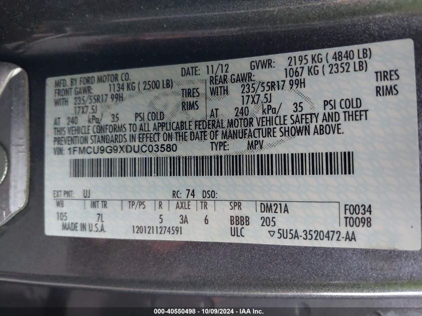 1FMCU9G9XDUC03580 2013 Ford Escape Se