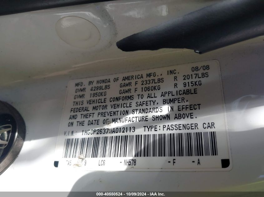 1HGCP26379A012113 2009 Honda Accord Lx