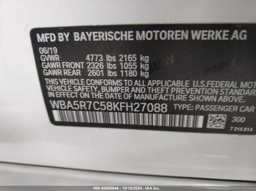 WBA5R7C58KFH27088 2019 BMW 330I xDrive