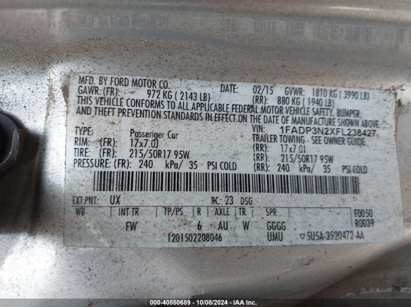 1FADP3N2XFL238427 2015 Ford Focus Titanium