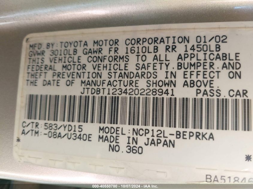 JTDBT123420228941 2002 Toyota Echo