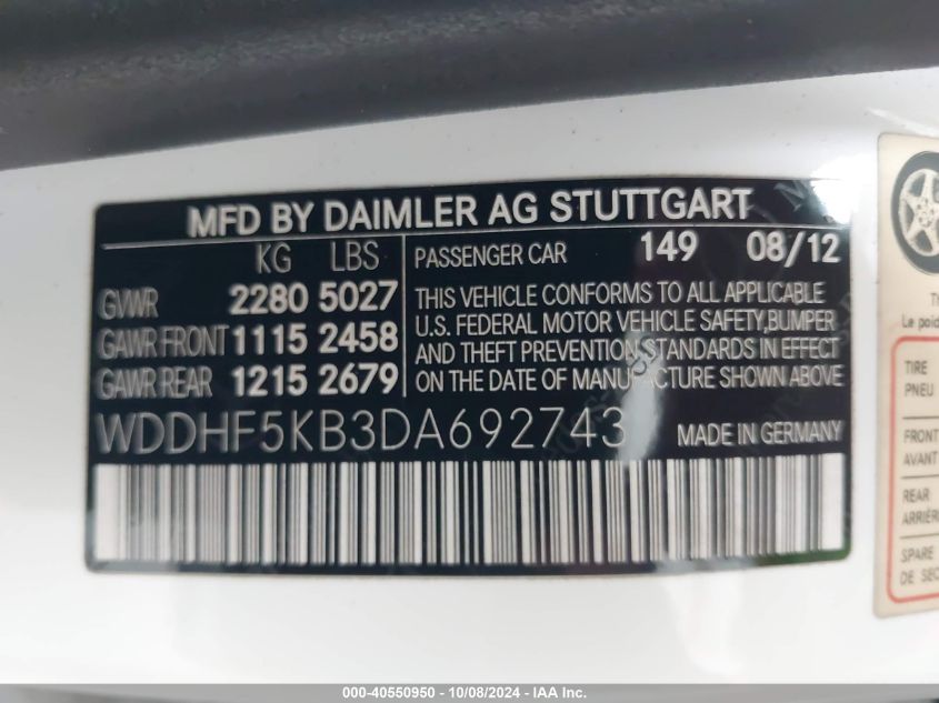 WDDHF5KB3DA692743 2013 Mercedes-Benz E 350