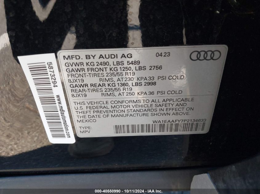 WA1EAAFY7P2134633 2023 Audi Q5 Premium Plus 45 Tfsi S Line Quattro