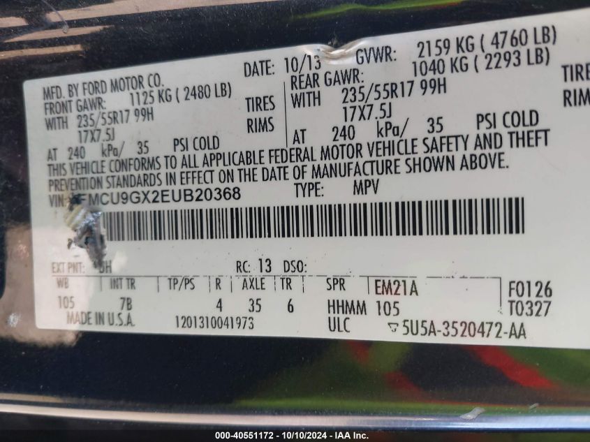 1FMCU9GX2EUB20368 2014 Ford Escape Se