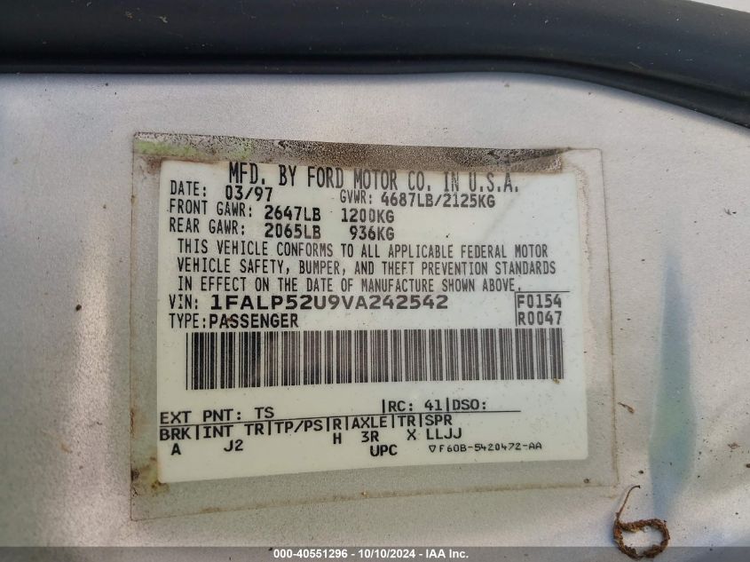 1FALP52U9VA242542 1997 Ford Taurus Gl