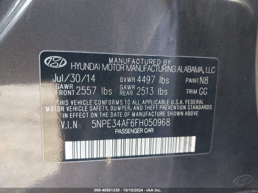 2015 HYUNDAI SONATA SPORT - 5NPE34AF6FH050968