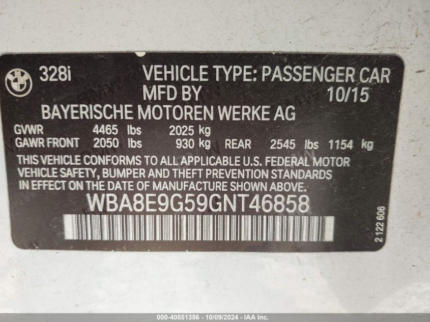 WBA8E9G59GNT46858 2016 BMW 328I