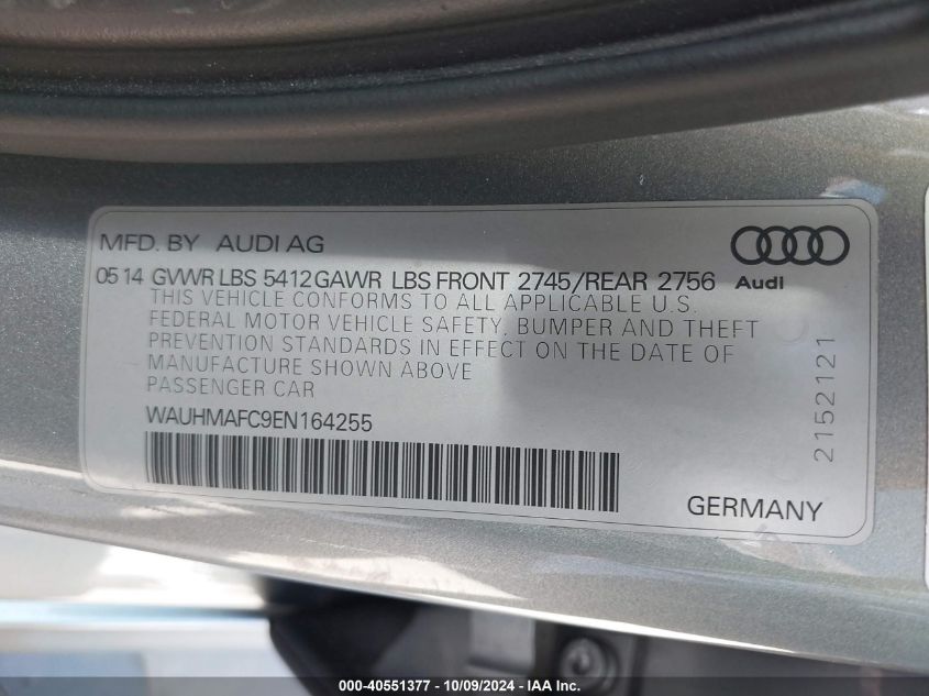 2014 Audi A6 3.0 Tdi Premium Plus VIN: WAUHMAFC9EN164255 Lot: 40551377