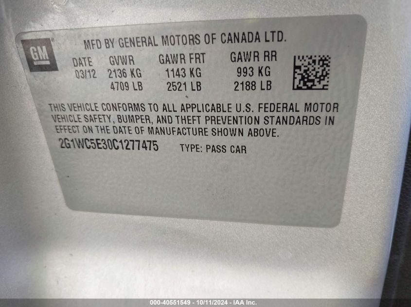 2G1WB5EN2A1249081 2010 Chevrolet Impala Lt