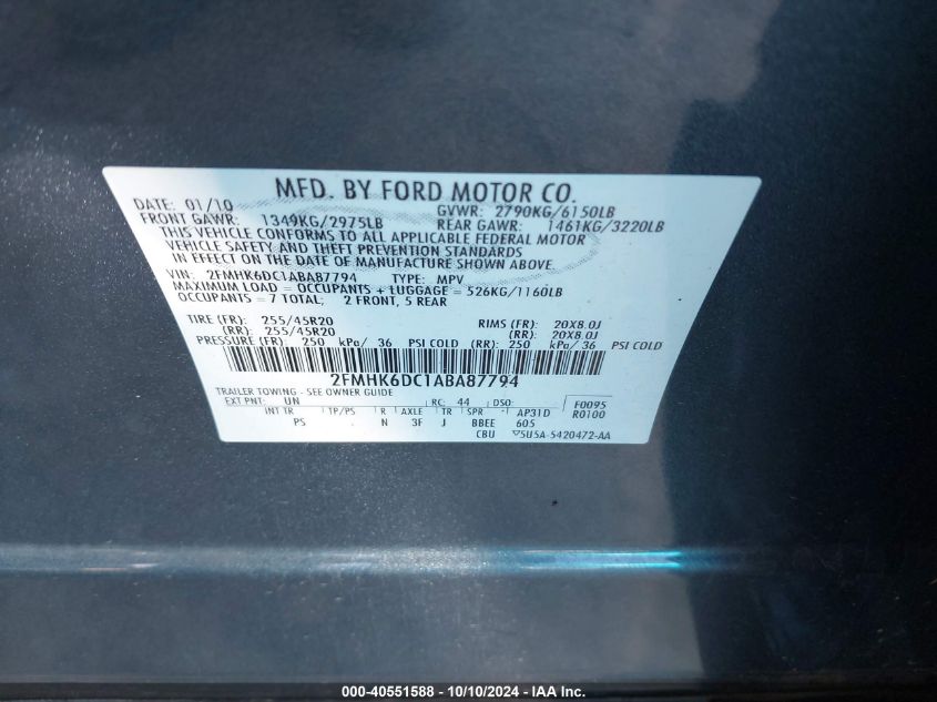 2FMHK6DC1ABA87794 2010 Ford Flex Limited