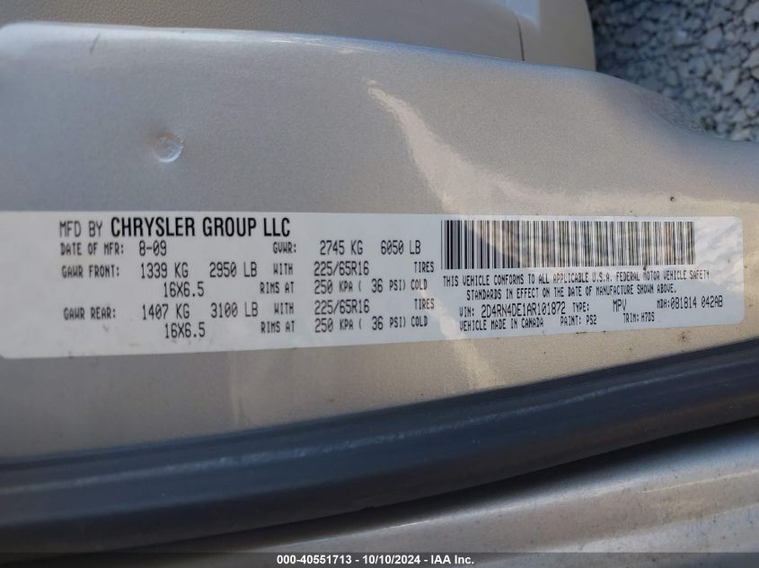 2D4RN4DE1AR101872 2010 Dodge Grand Caravan Se