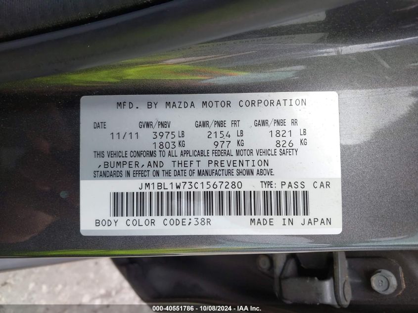 JM1BL1W73C1567280 2012 Mazda Mazda3 I Grand Touring