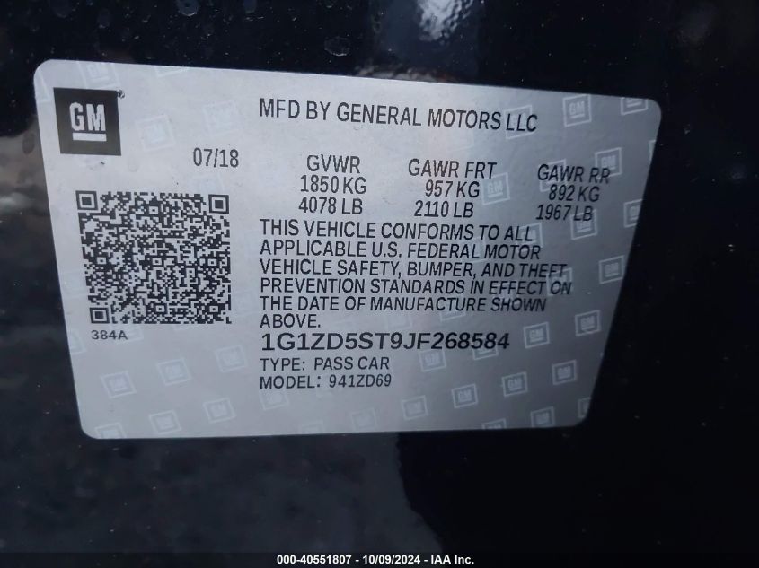 1G1ZD5ST9JF268584 2018 Chevrolet Malibu Lt