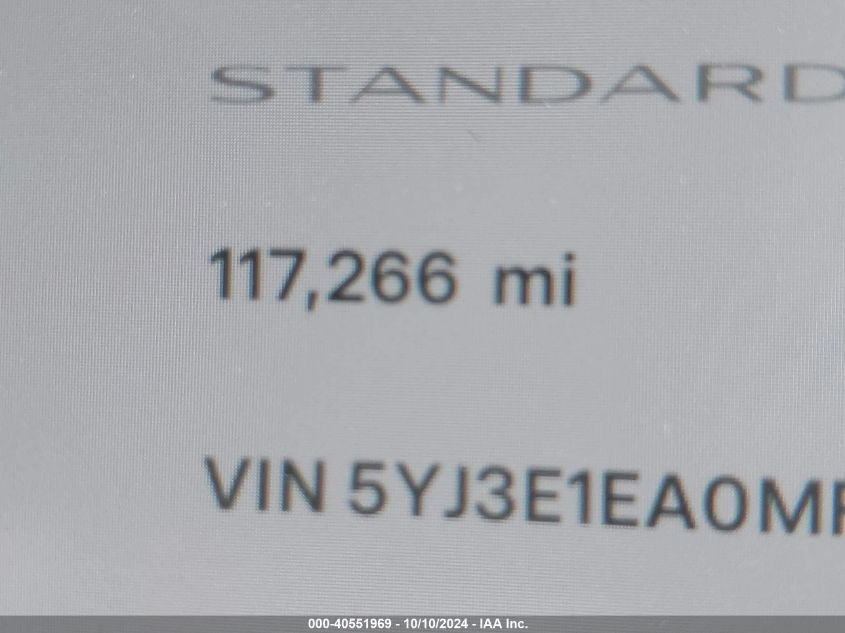 2021 Tesla Model 3 Standard Range Plus Rear-Wheel Drive VIN: 5YJ3E1EA0MF023016 Lot: 40551969