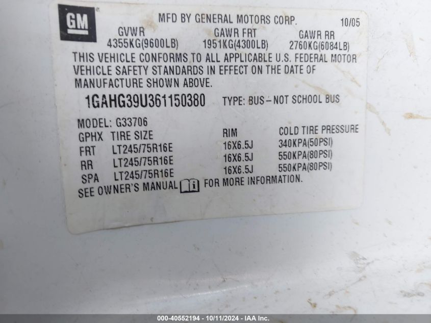 1GAHG39U361150380 2006 Chevrolet Express