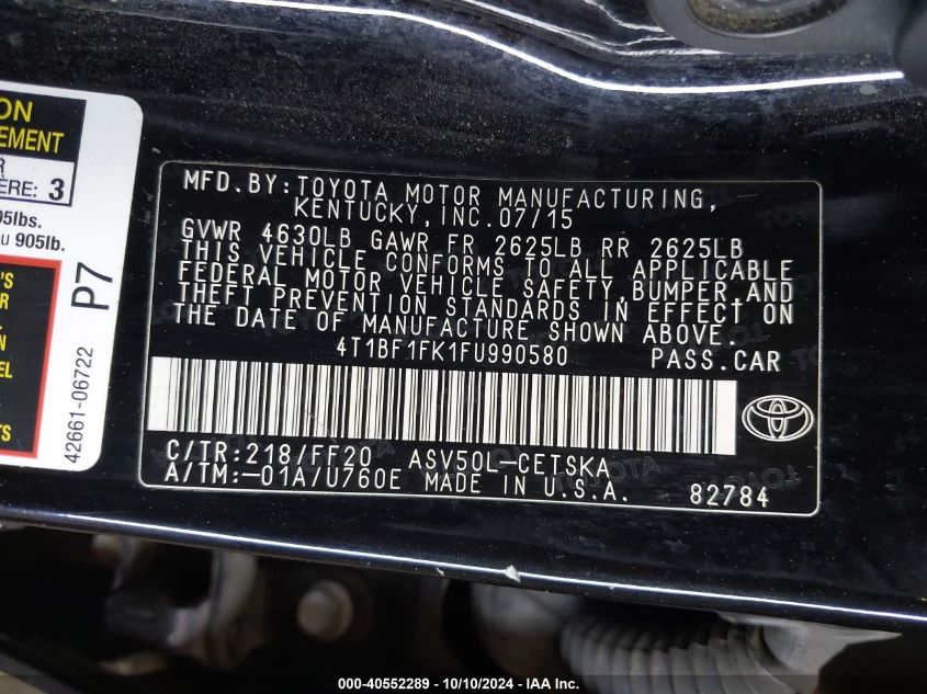 4T1BF1FK1FU990580 2015 Toyota Camry Se