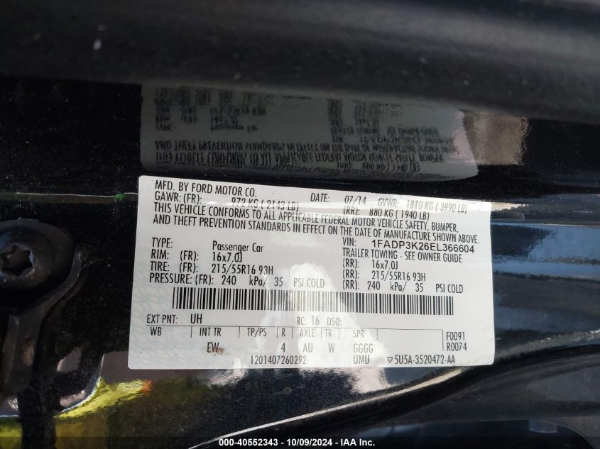 2014 FORD FOCUS SE - 1FADP3K26EL366604