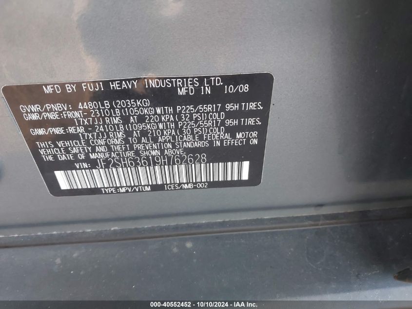 JF2SH63619H762628 2009 Subaru Forester 2.5X