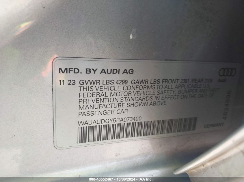 2024 Audi A3 Premium 40 Tfsi Front-Wheel Drive S Tronic VIN: WAUAUDGY5RA073400 Lot: 40552467