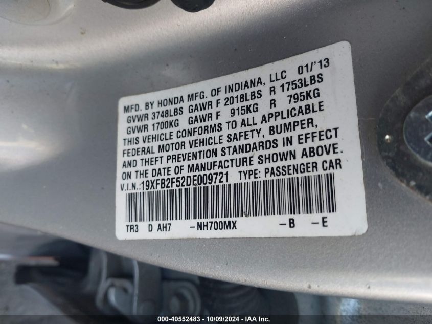 19XFB2F52DE009721 2013 Honda Civic Lx