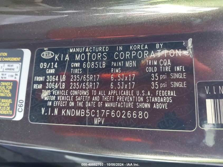 KNDMB5C17F6026680 2015 Kia Sedona Lx