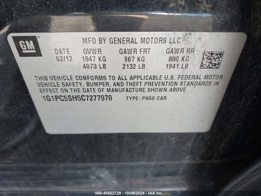 1G1PC5SH5C7277978 2012 Chevrolet Cruze Ls