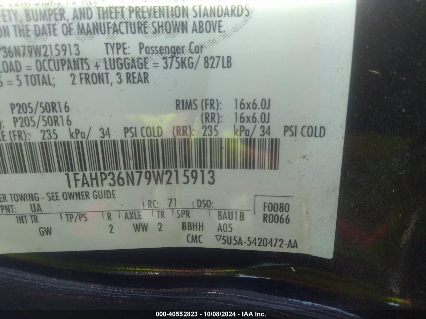 1FAHP36N79W215913 2009 Ford Focus Ses