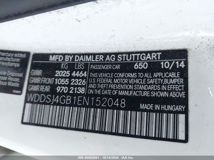 2014 Mercedes-Benz Cla 250 4Matic VIN: WDDSJ4GB1EN152048 Lot: 40552841