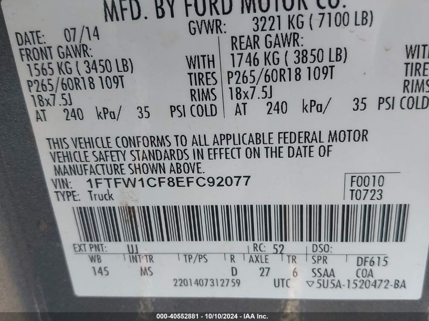 1FTFW1CF8EFC92077 2014 Ford F-150 Xlt