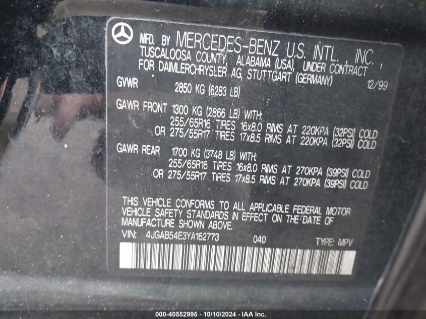 4JGAB54E3YA162773 2000 Mercedes-Benz Ml 320