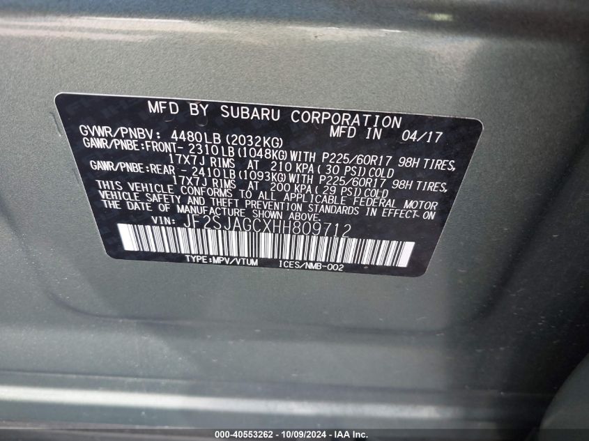 JF2SJAGCXHH809712 2017 Subaru Forester 2.5I Premium